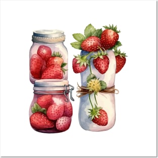 Strawberry Jam Jar Watercolor Posters and Art